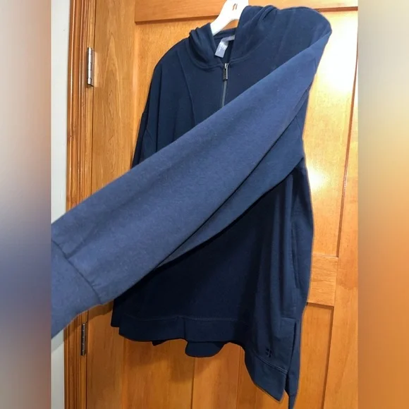 Sweaty Betty London Italian Fleece Quarter Zip Hooded Navy Sweater Size 6 - Picture 3 of 6